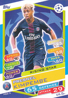 Presnel Kimpembe Paris Saint-Germain 2016/17 Topps Match Attax CL Rising Star #PSG03